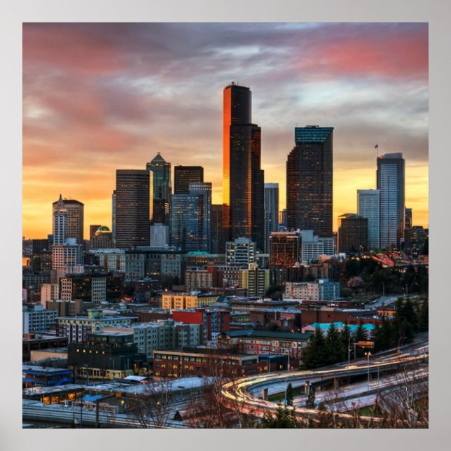 Pôster Centro Columbia e centro Seattle, Seattle (Frente)