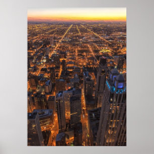 Poster Centro de Chicago no por do sol