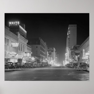Poster Centro de Dallas à Noite, 1942. Foto Antiga