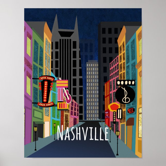 Poster Centro de Nashville à Noite (Frente)