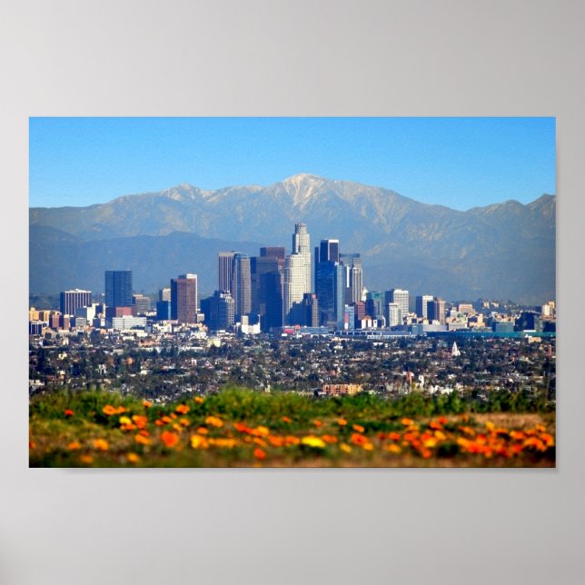 Poster Centro Los Angeles e as Montanhas San Gabriel (Frente)