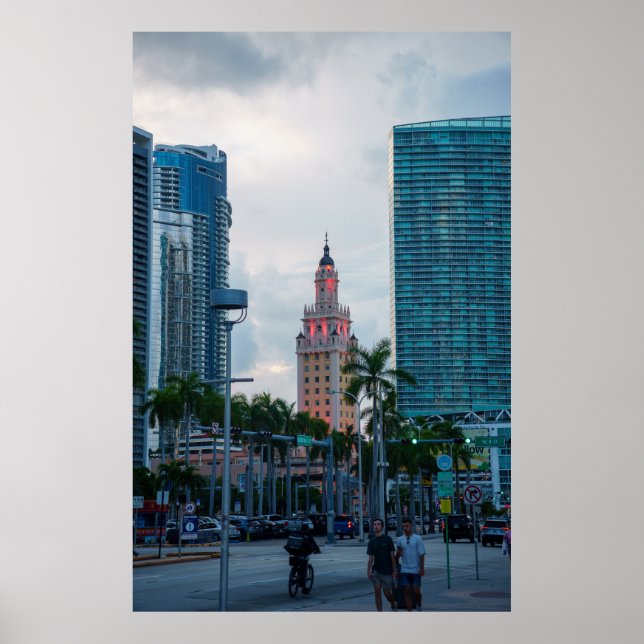 Poster Centro Miami Skyline com a Torre da Liberdade em D (Frente)