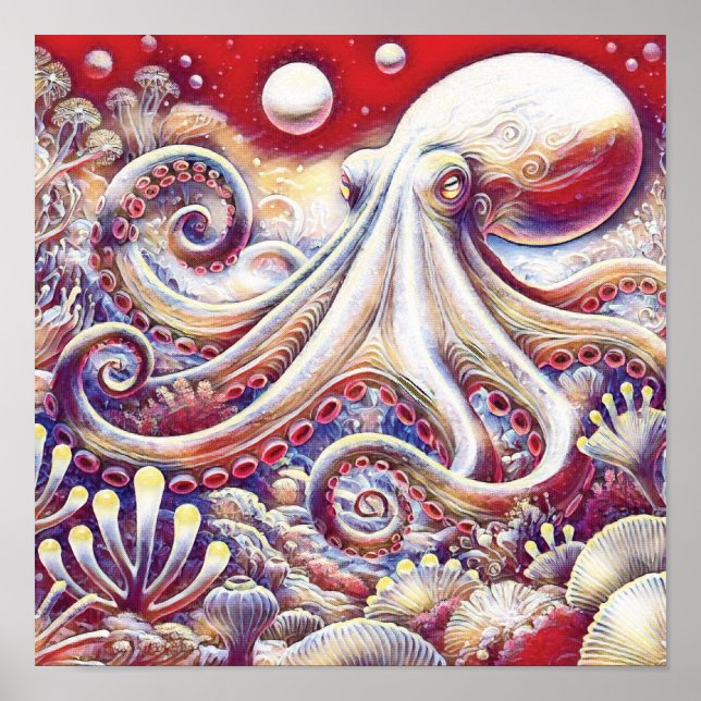 Poster Cephalopod Cosmic Octopus in Psychedelic Seas (Frente)
