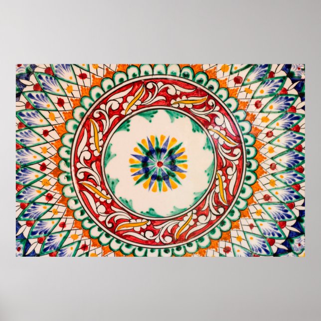 Poster Cerâmica com padrão uzbek tradicional pintado à mã (Frente)