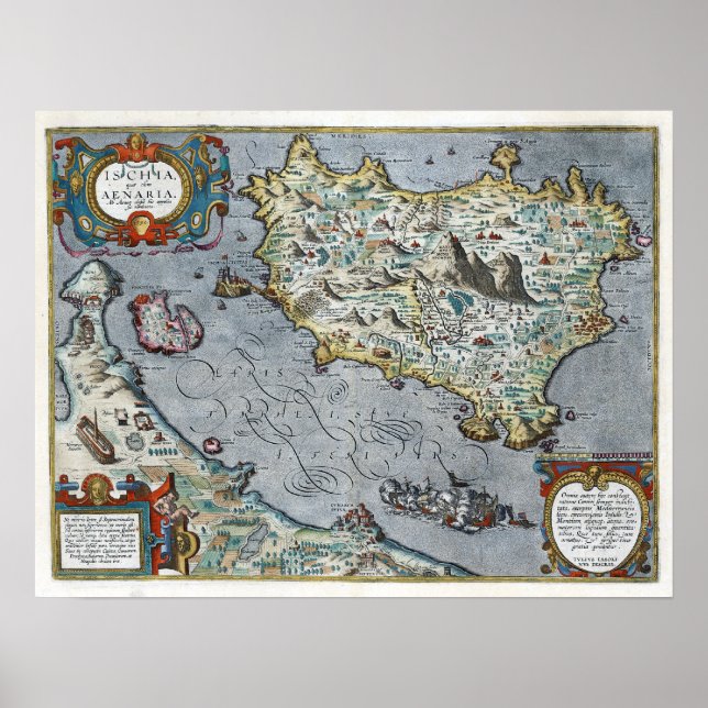 Poster cerca de 1610 Mapa Ischia (Frente)
