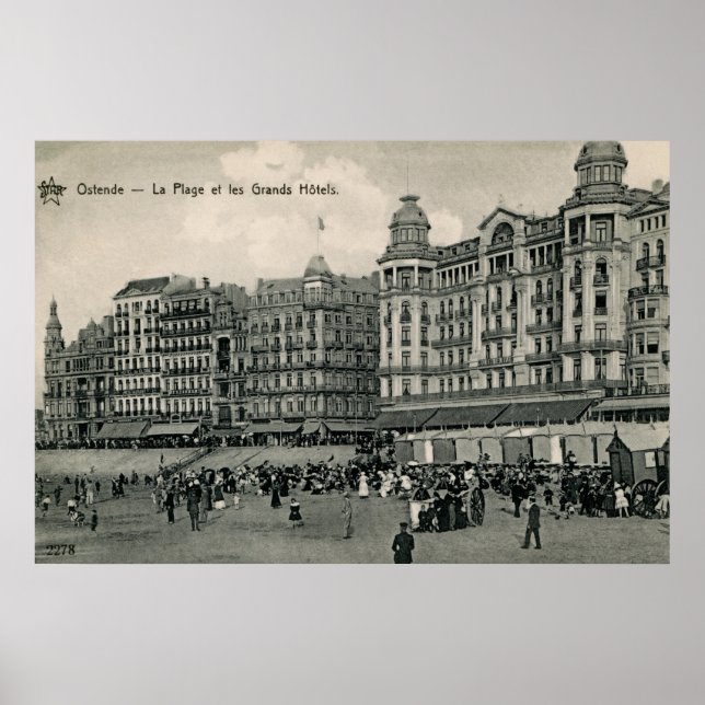 Poster cerca de 1900 Ostend Beach e Grands Hotels (Frente)