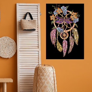 Pôster Cercador de Sonhos Floral Boho com Libélula