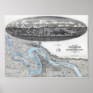Pôster Cerco de Vicksburg - mapa panorâmico 2 da guerra