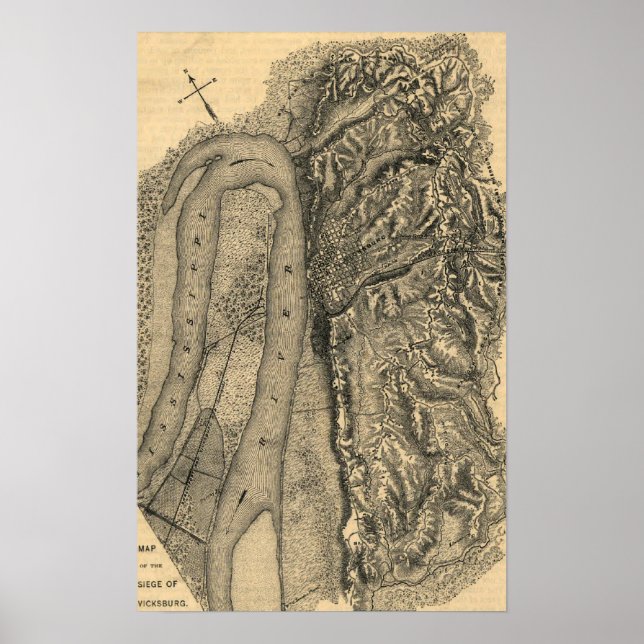 Poster Cerco de Vicksburg - Mapa Panorâmico da Guerra Civ (Frente)