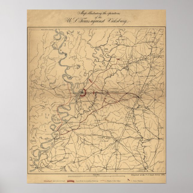 Pôster Cerco de Vicksburg - Mapa Panorâmico da Guerra Civ (Frente)