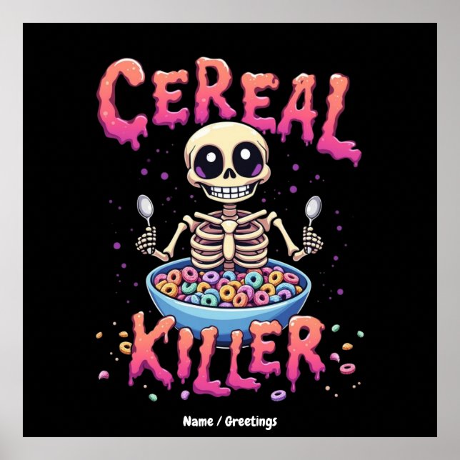 Poster Cereal Killer Breakfast Cereal Engraçado Skeleton (Frente)