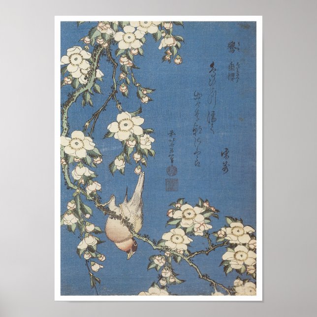 Poster Cereja e Bullfinch, Hokusai, 1834 (Frente)