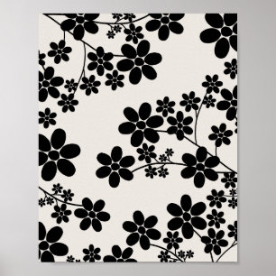 Poster Cereja Flor 12 Beige E Preto