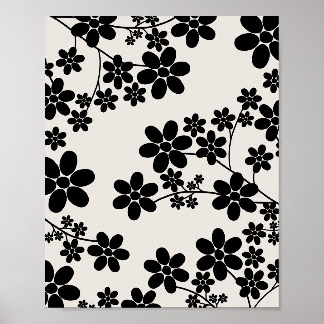 Poster Cereja Flor 12 Beige E Preto (Frente)