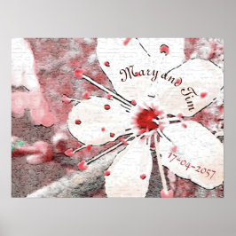 Poster cereja florescente casamento vermelho e branco ele