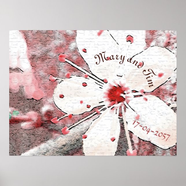 Poster cereja florescente casamento vermelho e branco ele (Frente)