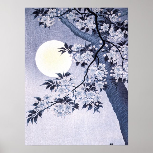 Poster Cereja florescente na Noite da Lua Ohara Koson 18 (Frente)