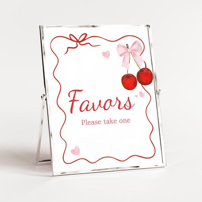 Poster Cereja nos Favores do Chá de fraldas do Arco Rosa  (Cherry on Top Baby Shower Favors Sign)