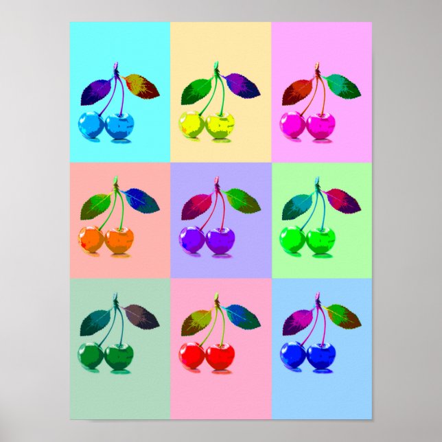 Poster Cerejas coloridas - Pop Art (Frente)