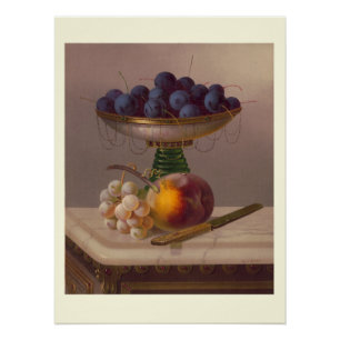 Pôster Cerejas, pêssegos e uvas vivas