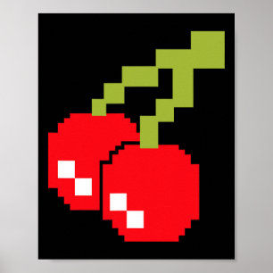 Poster Cerejas Pixel Fantasia de Videogame dos Anos 80 Fá
