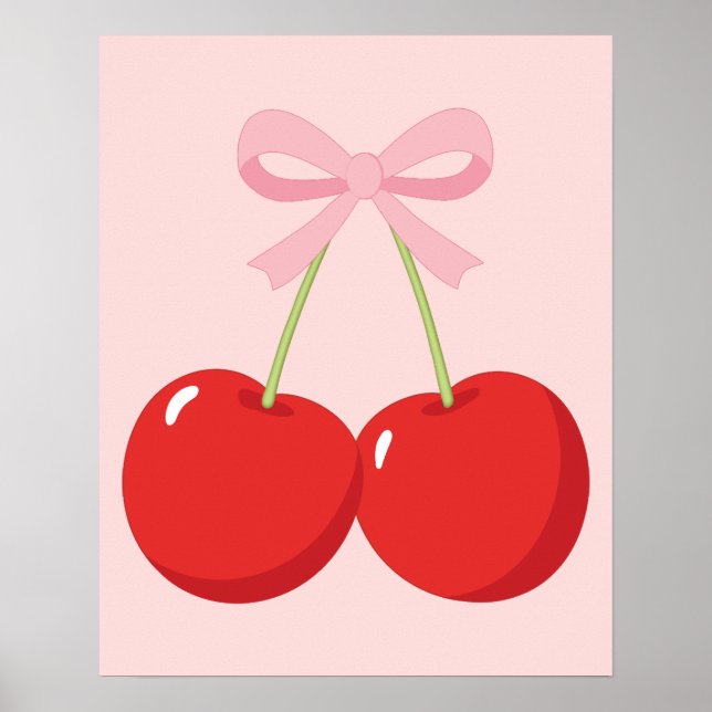 Poster Cerejas Vermelhas com Arco Rosa Coquette Chic (Frente)