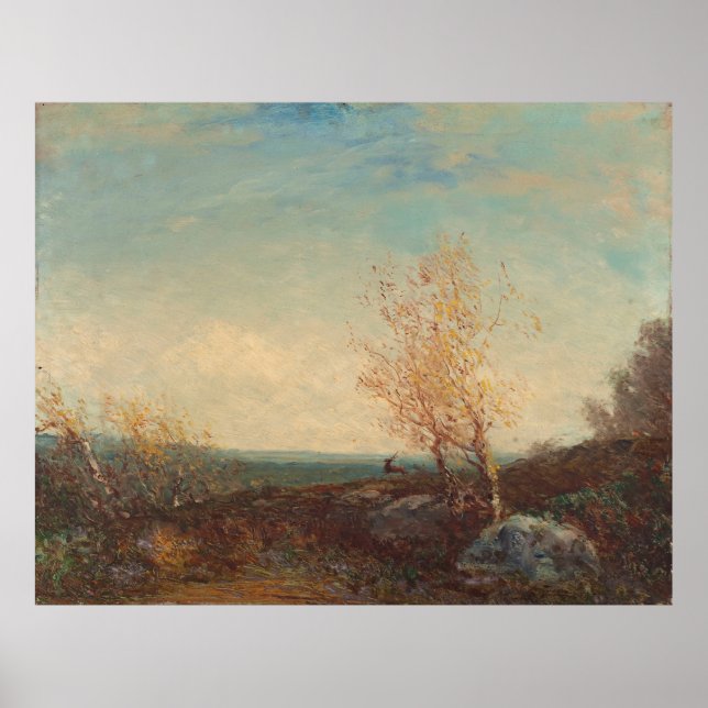 Poster Cerf Dans La Forêt De Fontainebleau Félix Ziem (Frente)