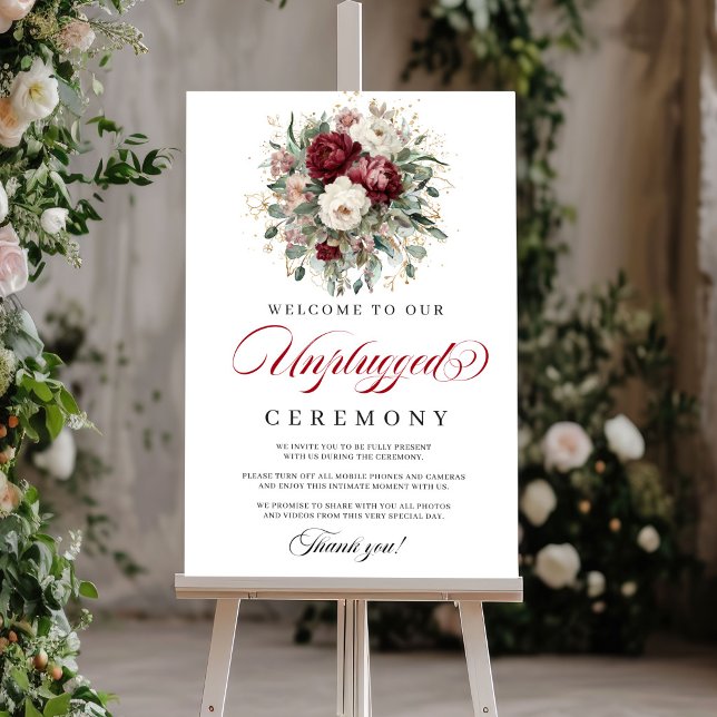 Poster Cerimônia Bohemian Blush Burgundy Desconectada (Bohemian Blush Burgundy Unplugged Ceremony)