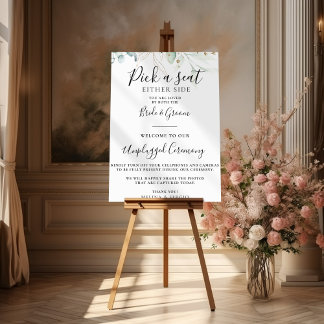 Poster Cerimônia de Casamento de Folhas Verdes Douradas