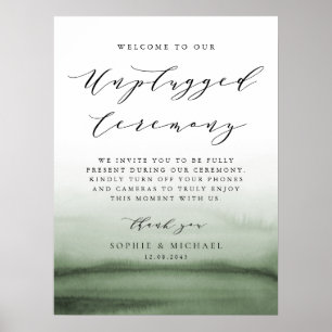 Poster Cerimônia de Casamento de Ombre Verde de Aquarela