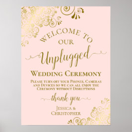 Poster Cerimônia de casamento desplugada e Dourada Chic