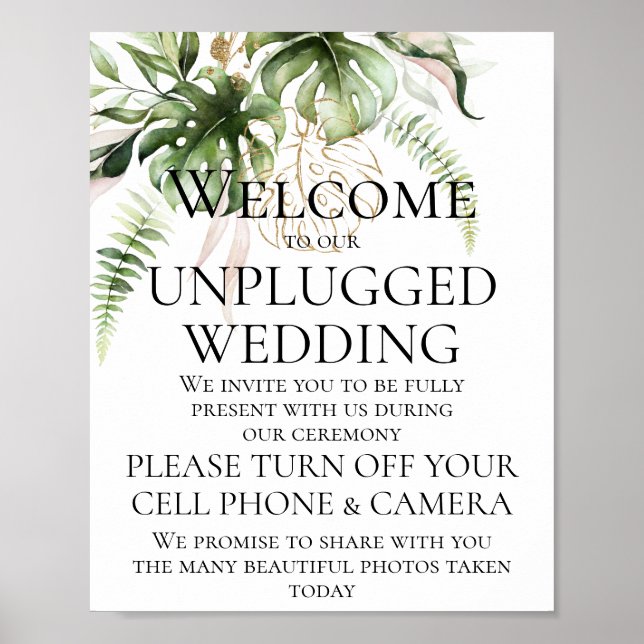 Poster Cerimônia de casamento desplugada em verde tropica (Frente)