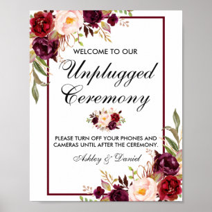 Poster Cerimônia de Casamento Floral Burgundy Desconectad