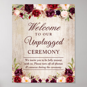 Poster Cerimônia de Casamento Sem Ligas Rustic Burgundy F