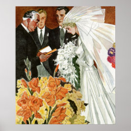 Pôster Cerimônia de casamento vintage com noiva e noiva