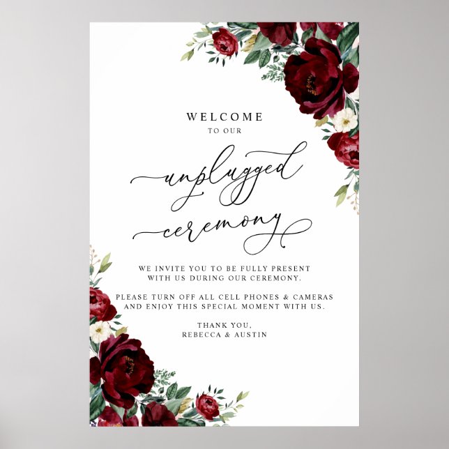 Poster Cerimônia Rústica de Casamento Floral Vermelho Des (Frente)