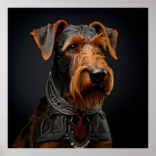 Poster Cerimonial Airedale Terrier em trajes de guerreiro (Frente)