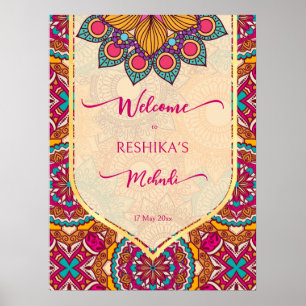 Poster Cerise mandala rangoli mehndi sinal de boas-vindas