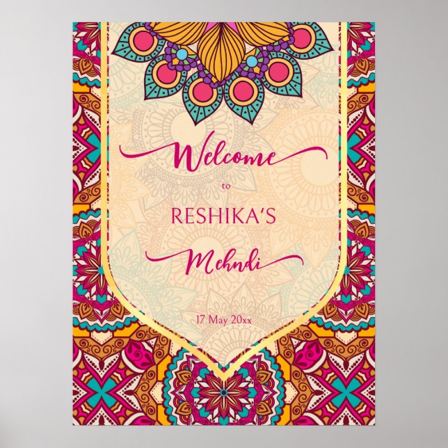 Poster Cerise mandala rangoli mehndi sinal de boas-vindas (Frente)