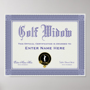 Poster Certificação da Viúva Golf Engraçada