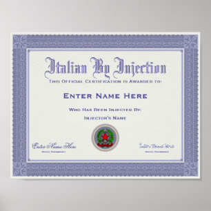 Pôster Certificação do italiano por injecção engraça
