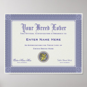 Poster Certificação Personalizada de Sobreposição de Cães