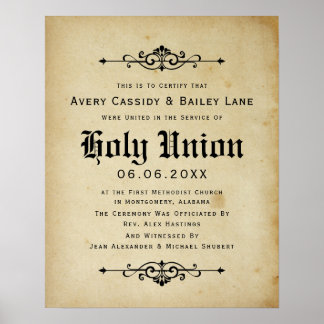 Poster Certificado Antiquado de Casamento "Santo Matrimôn