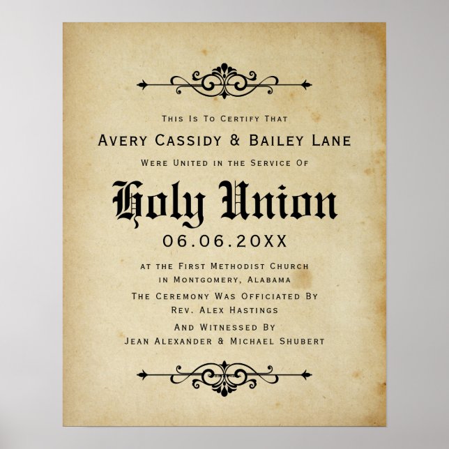 Poster Certificado Antiquado de Casamento "Santo Matrimôn (Frente)