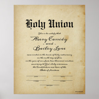 Poster Certificado Antiquado de Casamento "Santo Matrimôn