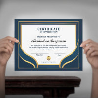 Certificado Azul Dourado de Realização de Apreciaç