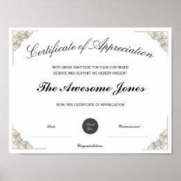 Poster Certificado Branco de Apreciação com Logotipo Pers