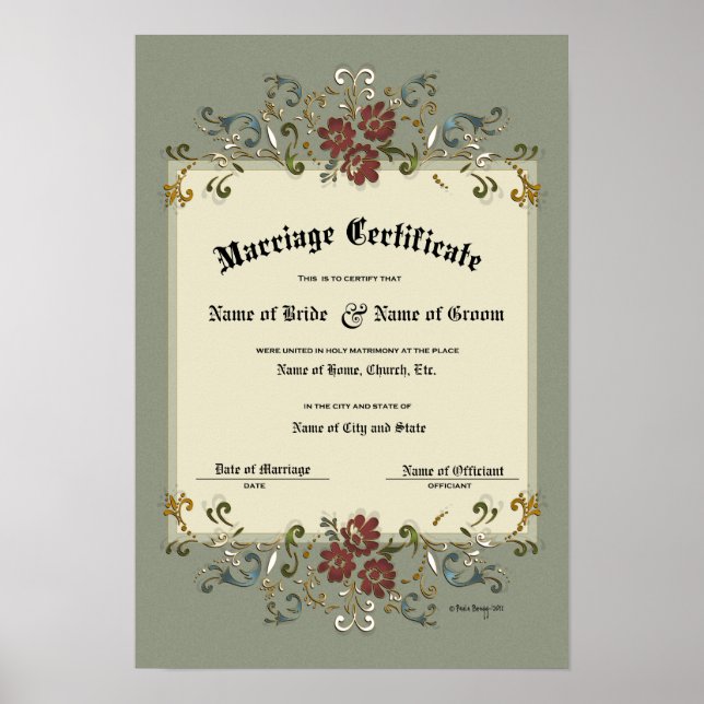 Pôster Certificado Casamento-União-(Enfeite de Lembrança) (Frente)