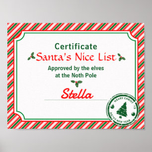 Poster Certificado da Lista dos Bons do Papai Noel Cana d