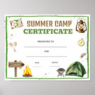 Poster certificado de acampamento de verão editável